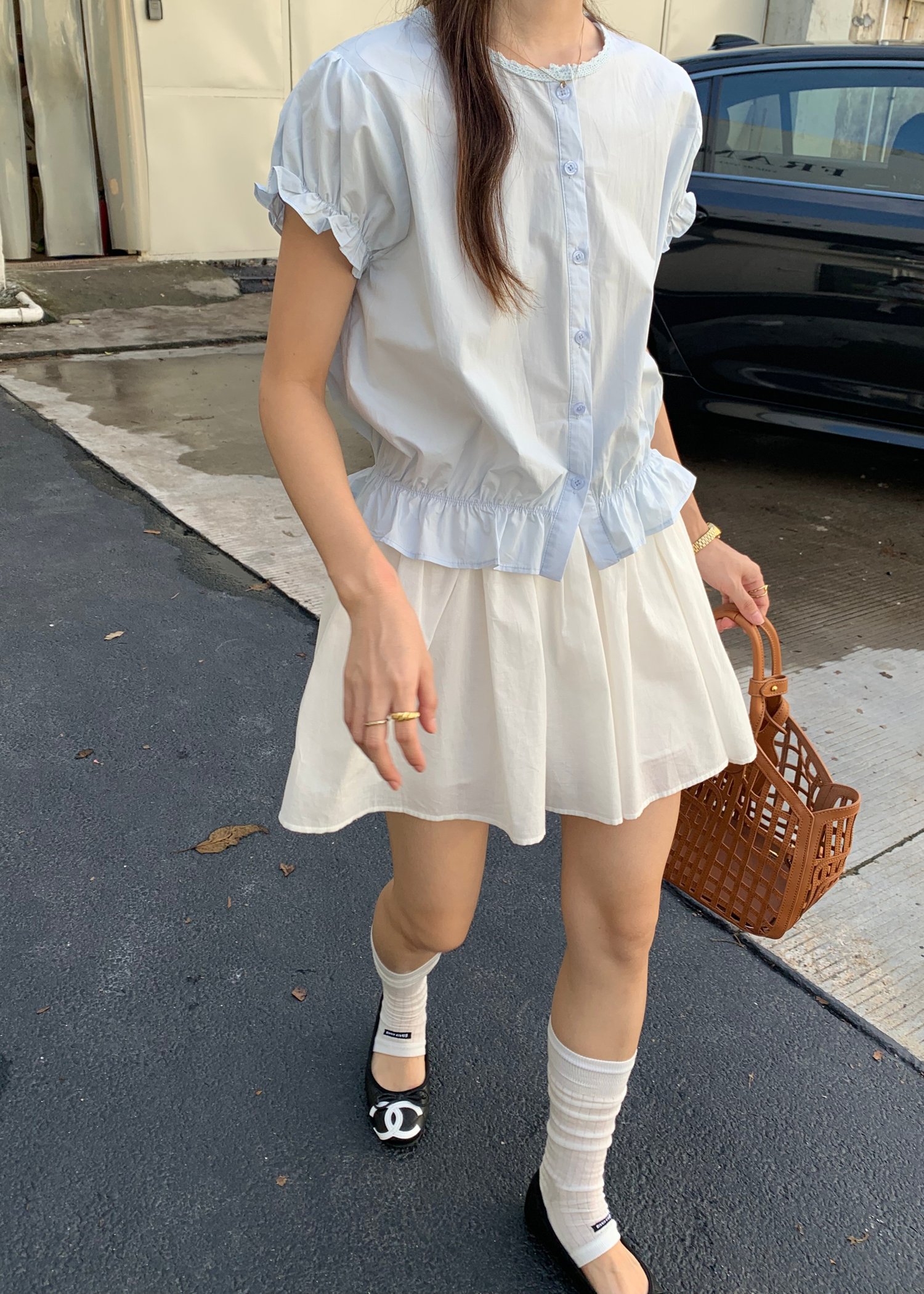 Audrey Lacey Blouse in Baby Blue