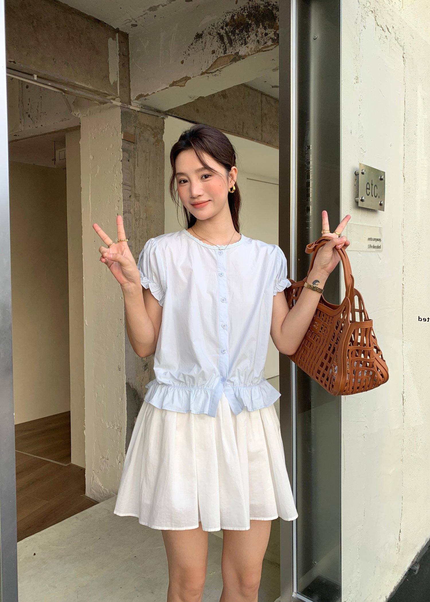 Audrey Lacey Blouse in Baby Blue