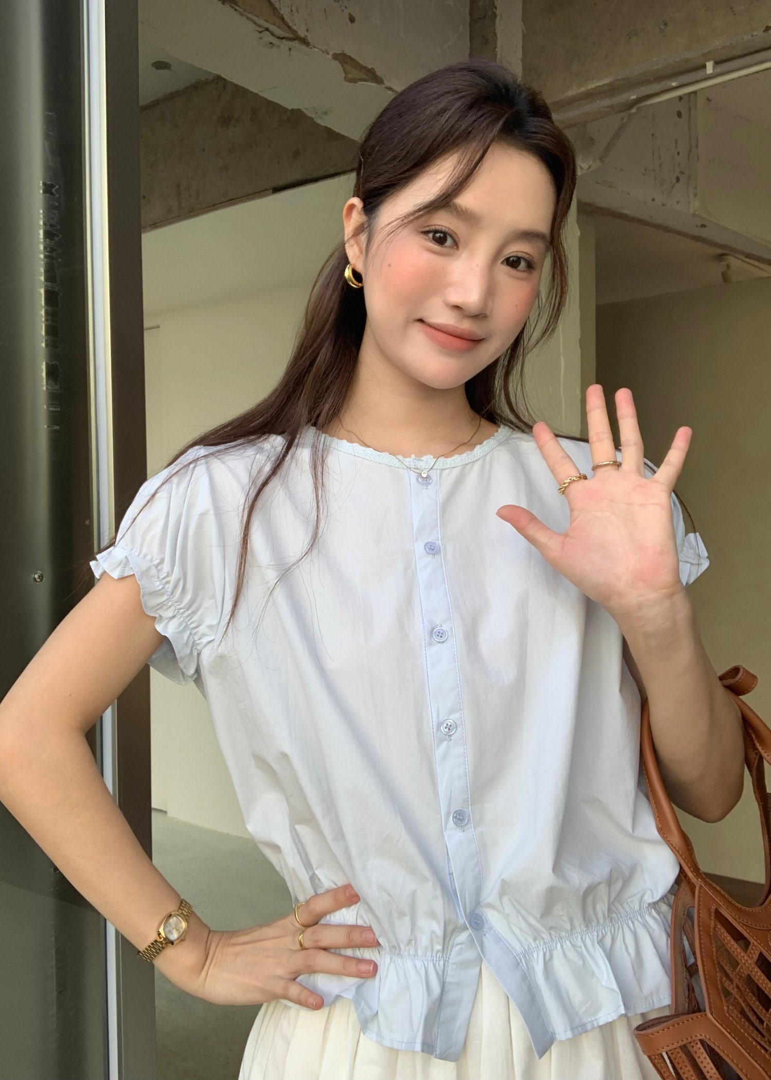 Audrey Lacey Blouse in Baby Blue