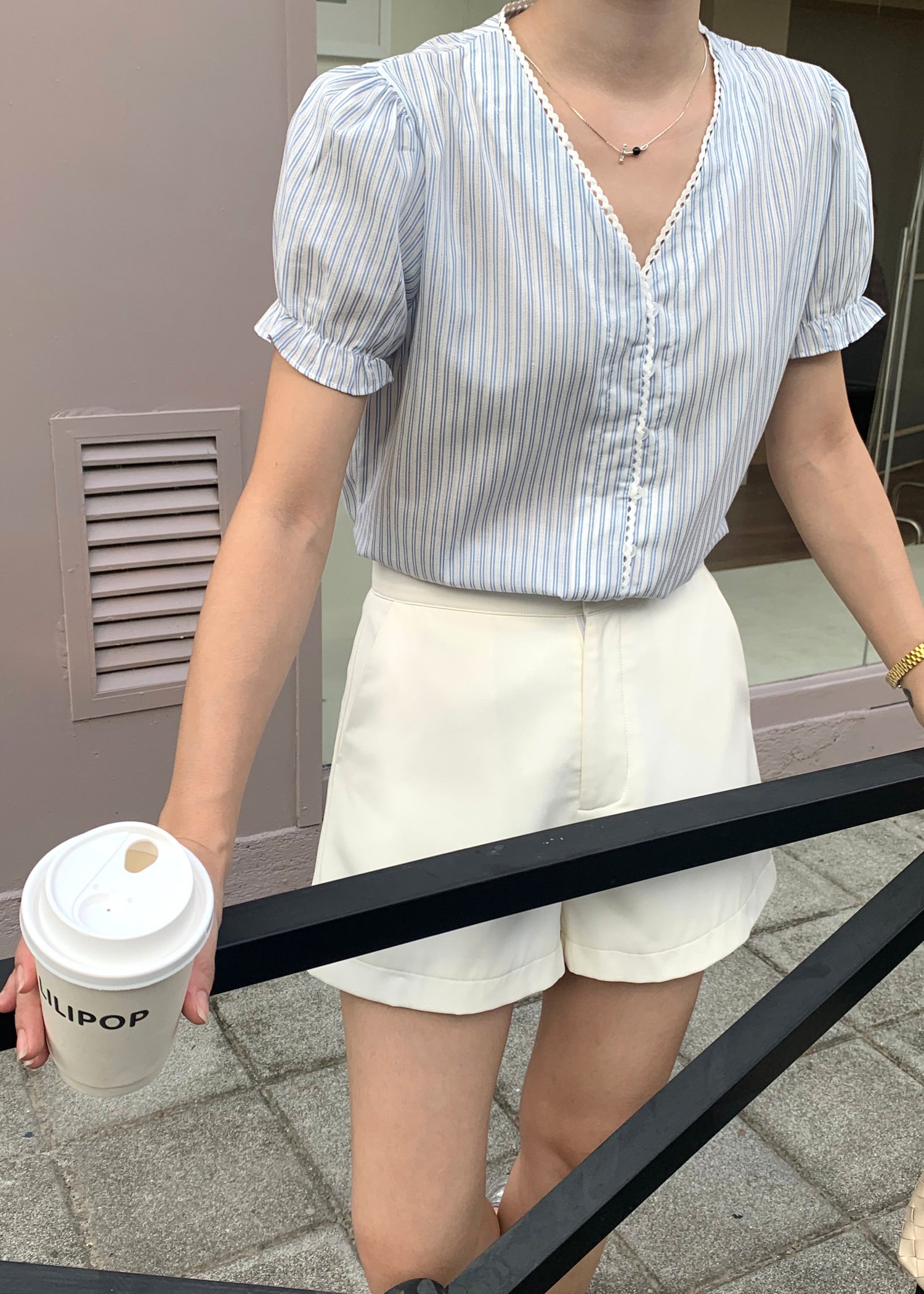 Claudia Striped Lace Blouse in Blue