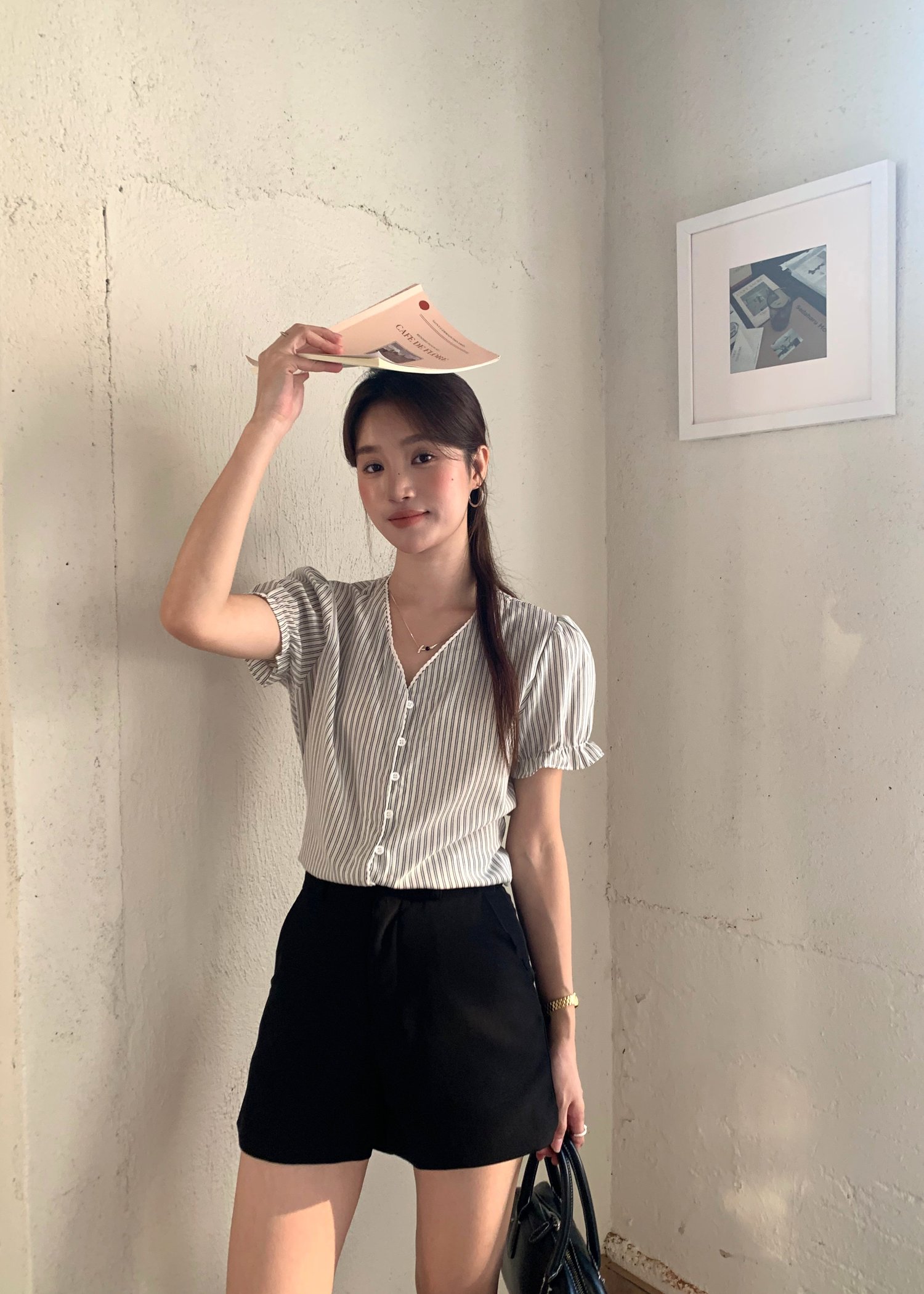 Claudia Striped Lace Blouse in Black