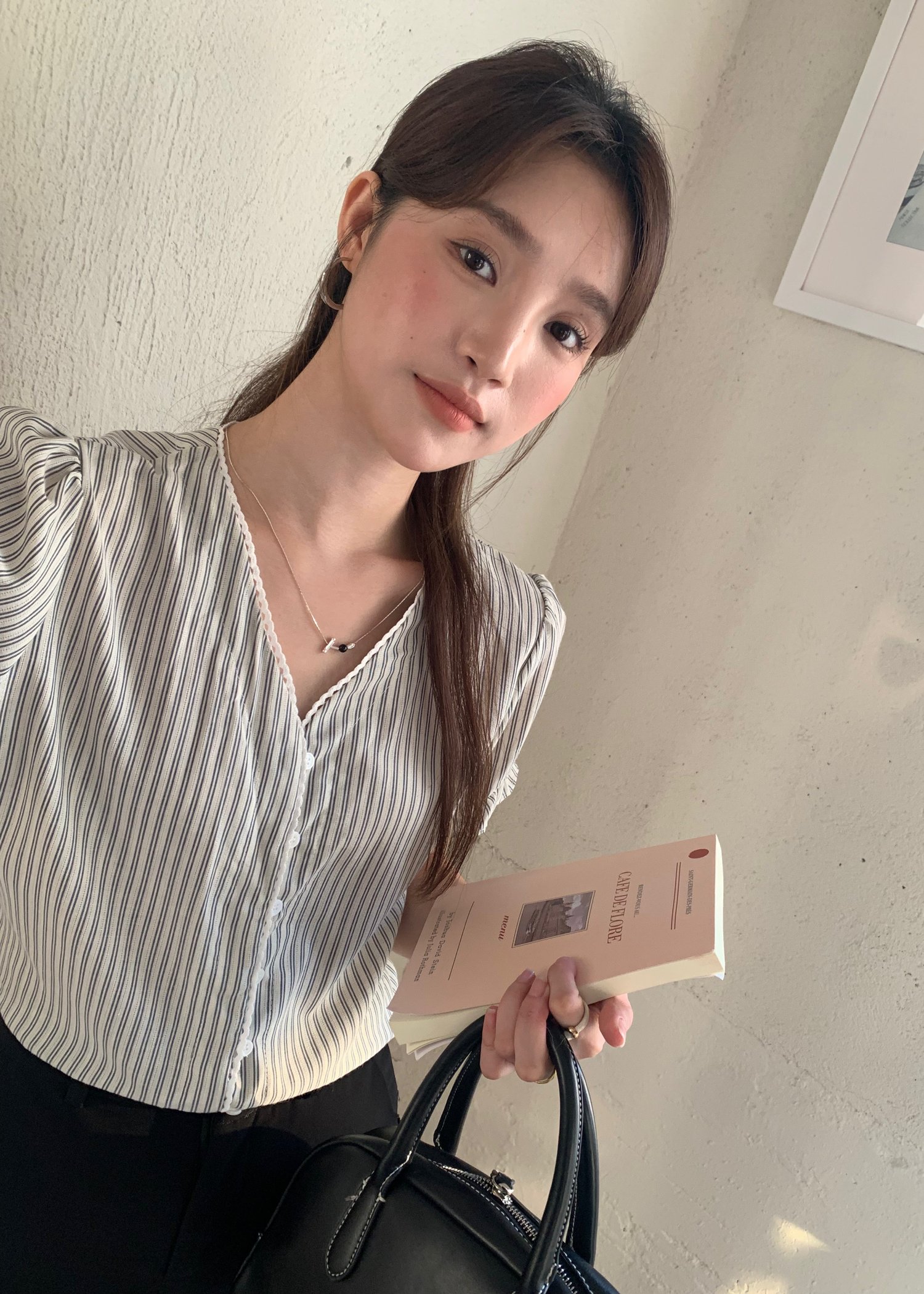 Claudia Striped Lace Blouse in Black