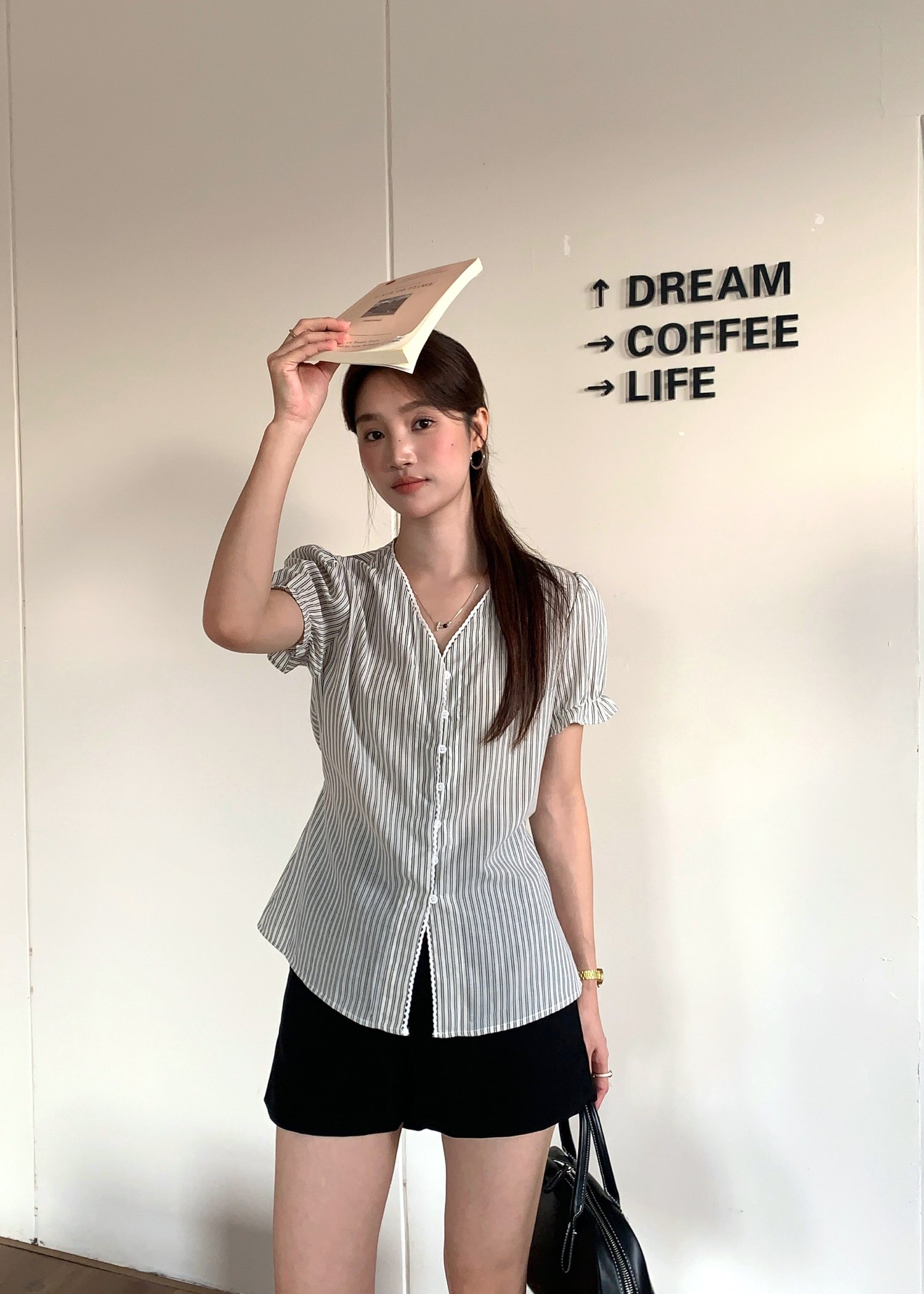 Claudia Striped Lace Blouse in Black