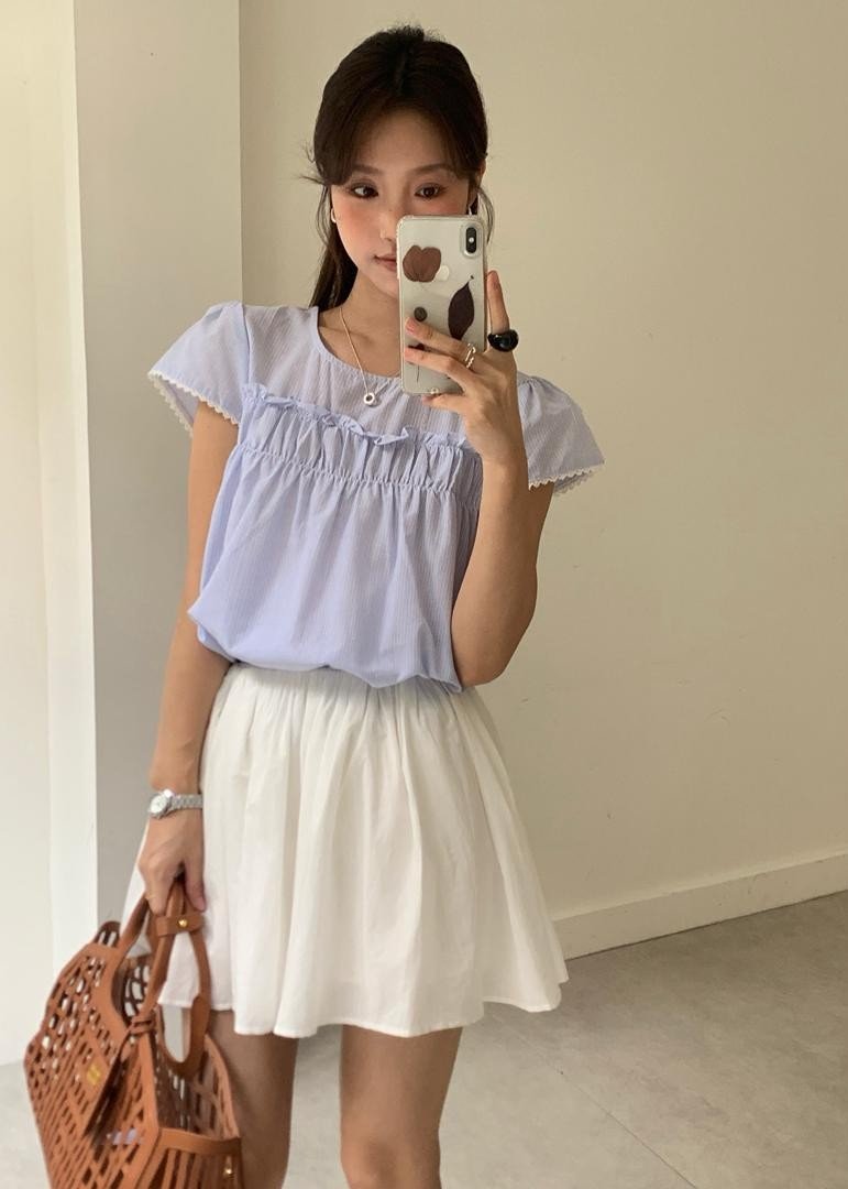 Debbie Flare Striped Blouse in Blue