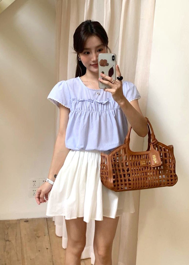 Debbie Flare Striped Blouse in Blue