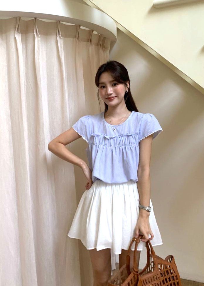 Debbie Flare Striped Blouse in Blue