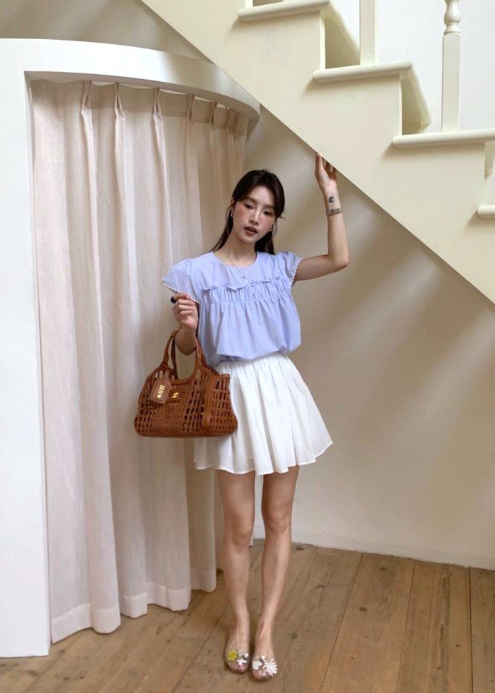 Debbie Flare Striped Blouse in Blue