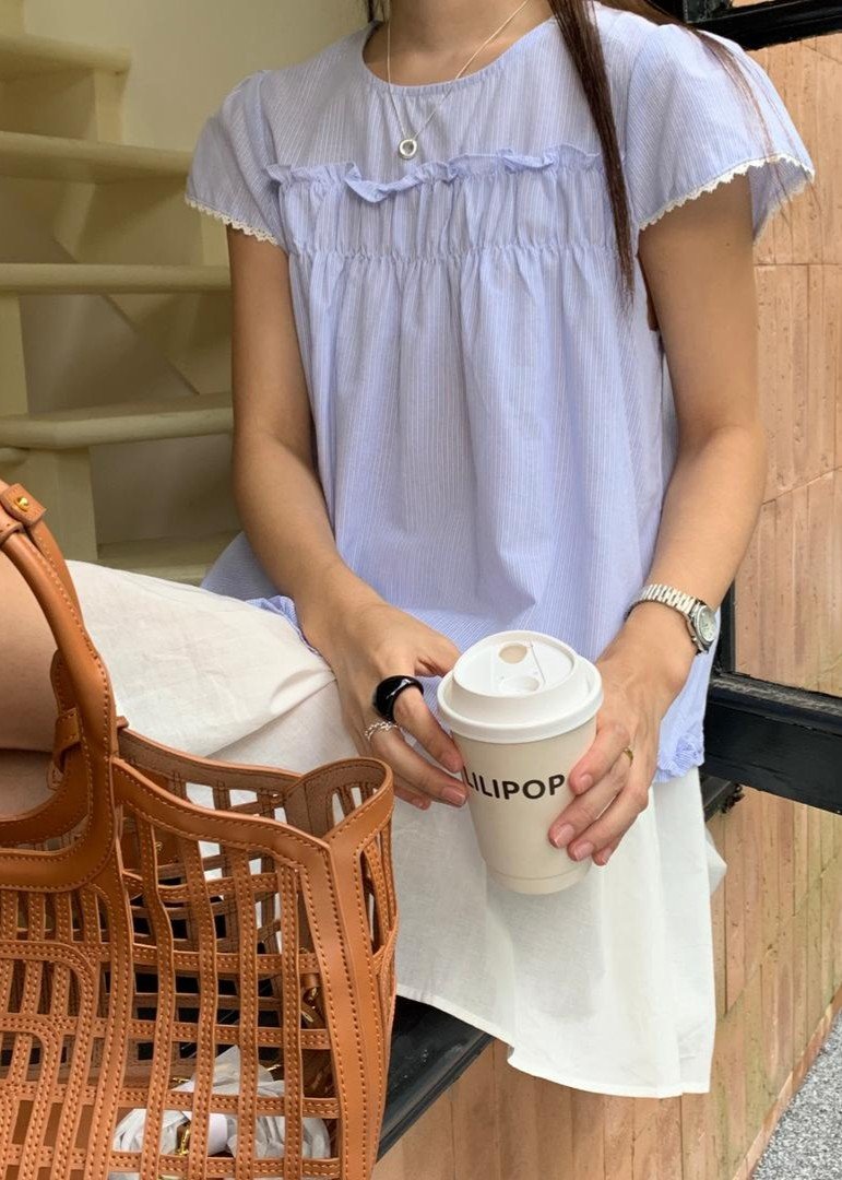 Debbie Flare Striped Blouse in Blue