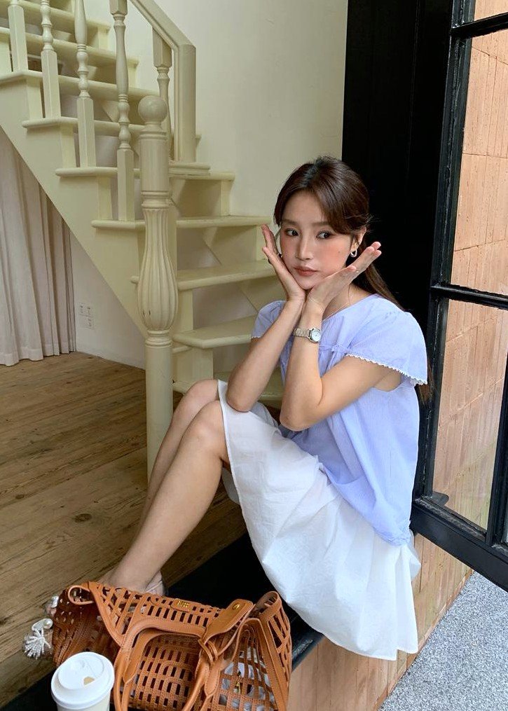 Debbie Flare Striped Blouse in Blue