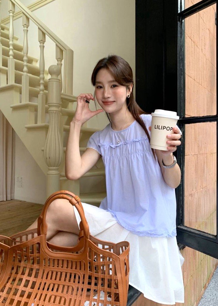 Debbie Flare Striped Blouse in Blue