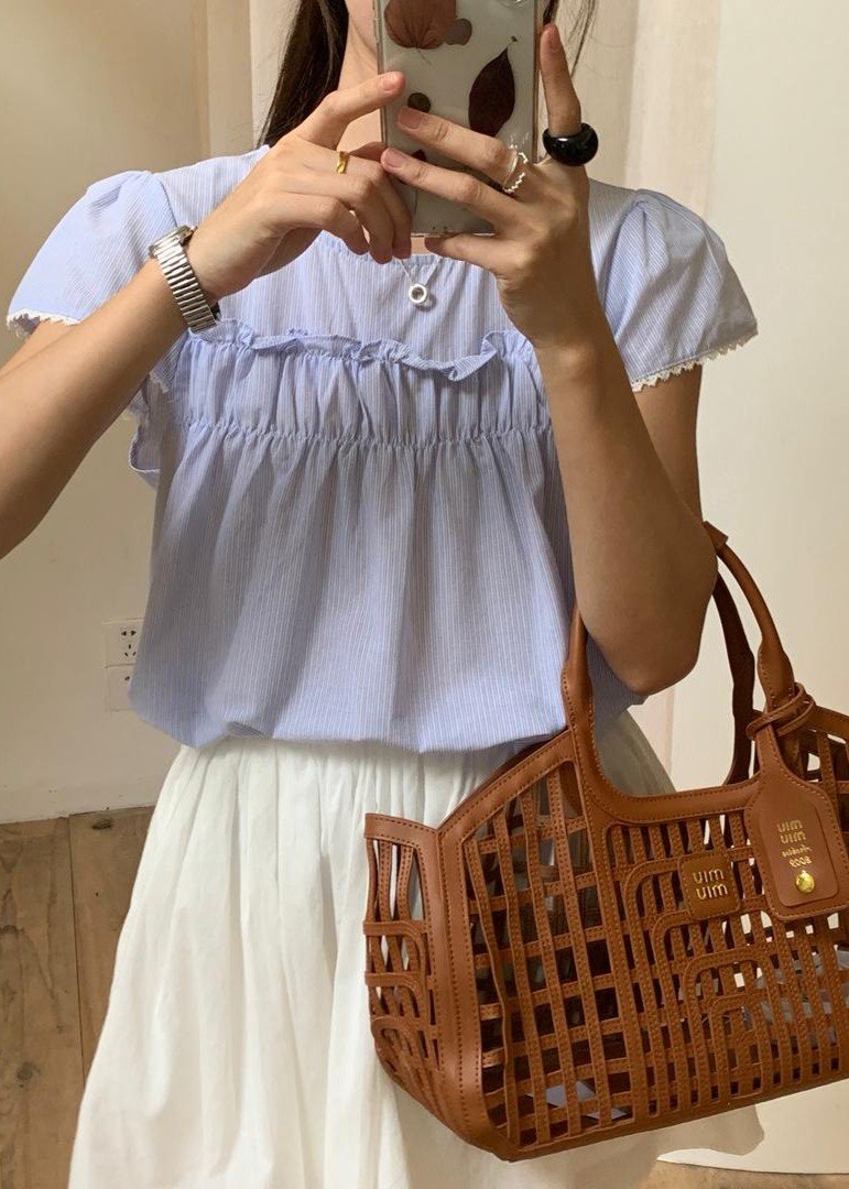 Debbie Flare Striped Blouse in Blue
