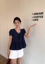 Carol Polka Dot Blouse in Navy Blue