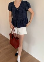 Carol Polka Dot Blouse in Navy Blue