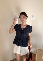 Carol Polka Dot Blouse in Navy Blue