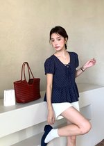 Carol Polka Dot Blouse in Navy Blue