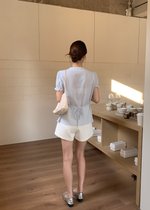 Claudia Striped Lace Blouse in Blue