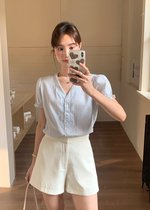 Claudia Striped Lace Blouse in Blue