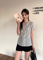 Claudia Striped Lace Blouse in Black