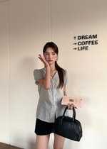 Claudia Striped Lace Blouse in Black