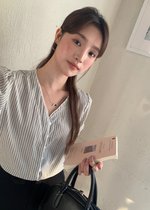 Claudia Striped Lace Blouse in Black