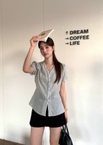 Claudia Striped Lace Blouse in Black