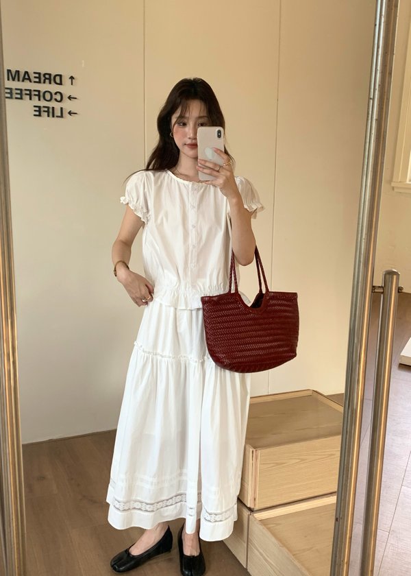 Lacey Flare Long Skirt in White