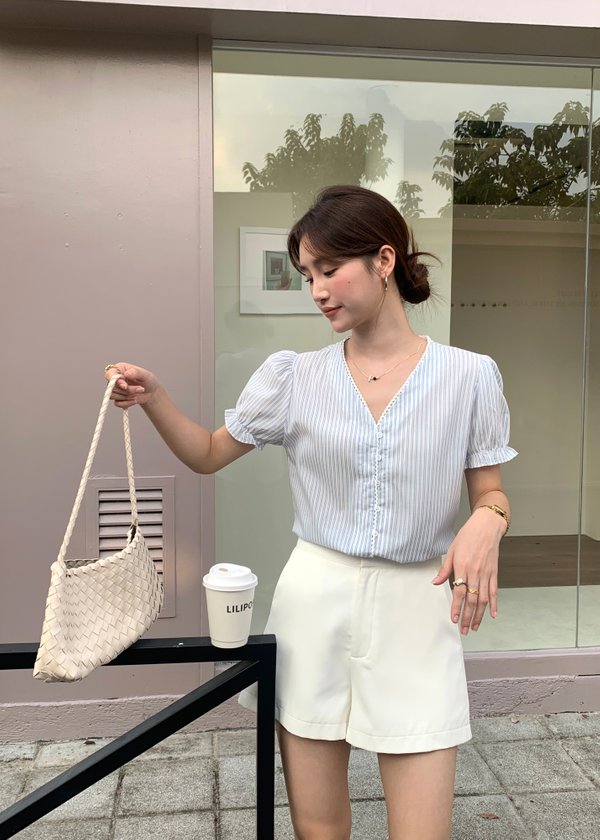 Claudia Striped Lace Blouse in Blue