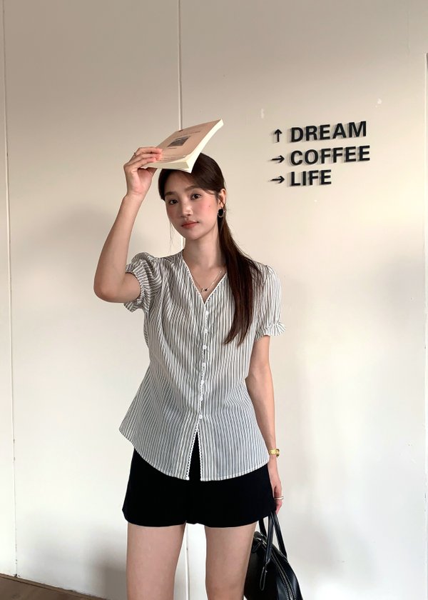 Claudia Striped Lace Blouse in Black