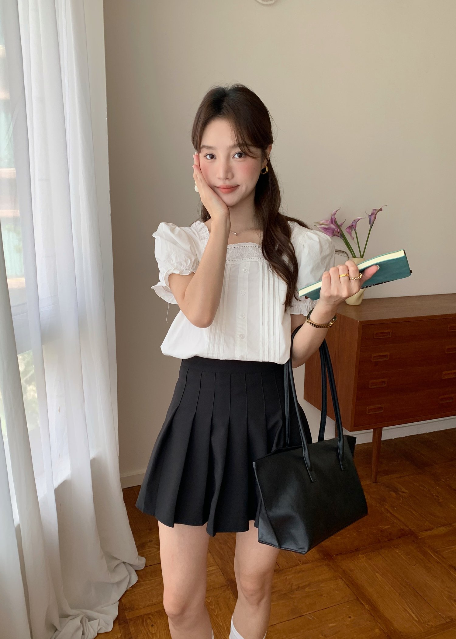 Hannah Garden Lacey Top in White