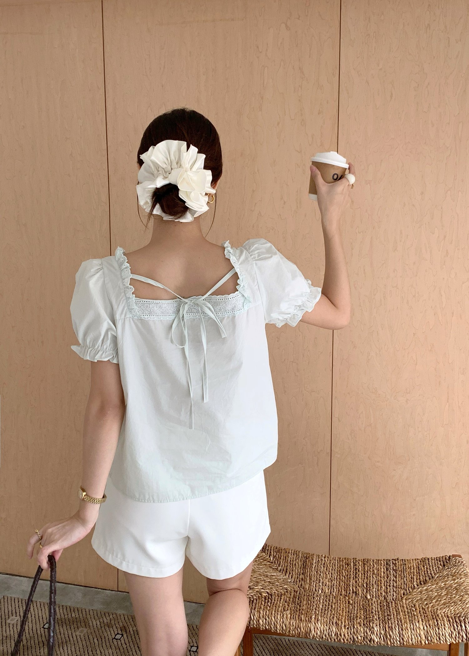 Hannah Garden Lacey Top in Milk Green