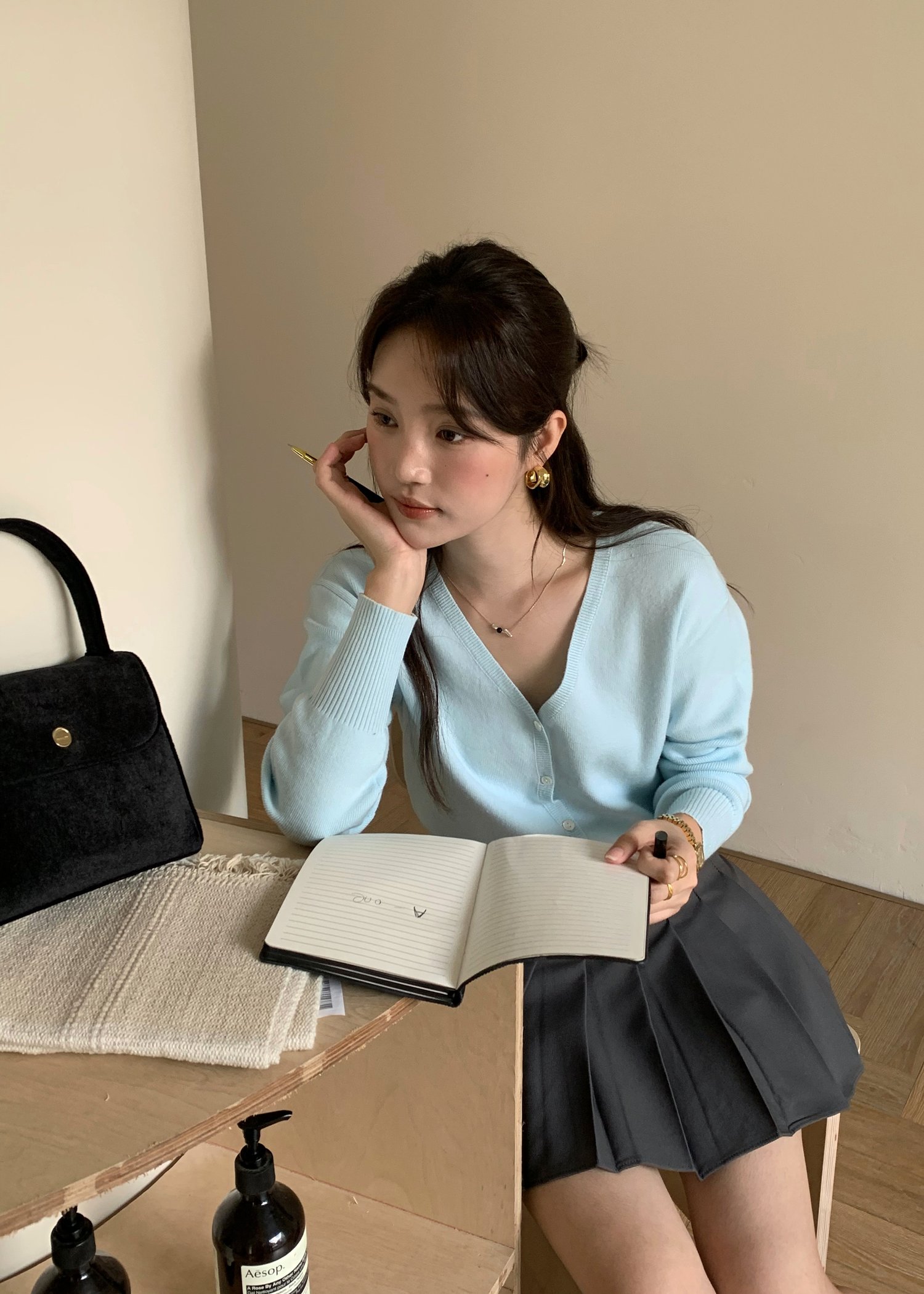 Elena Long Sleeve Knit Top in Blue