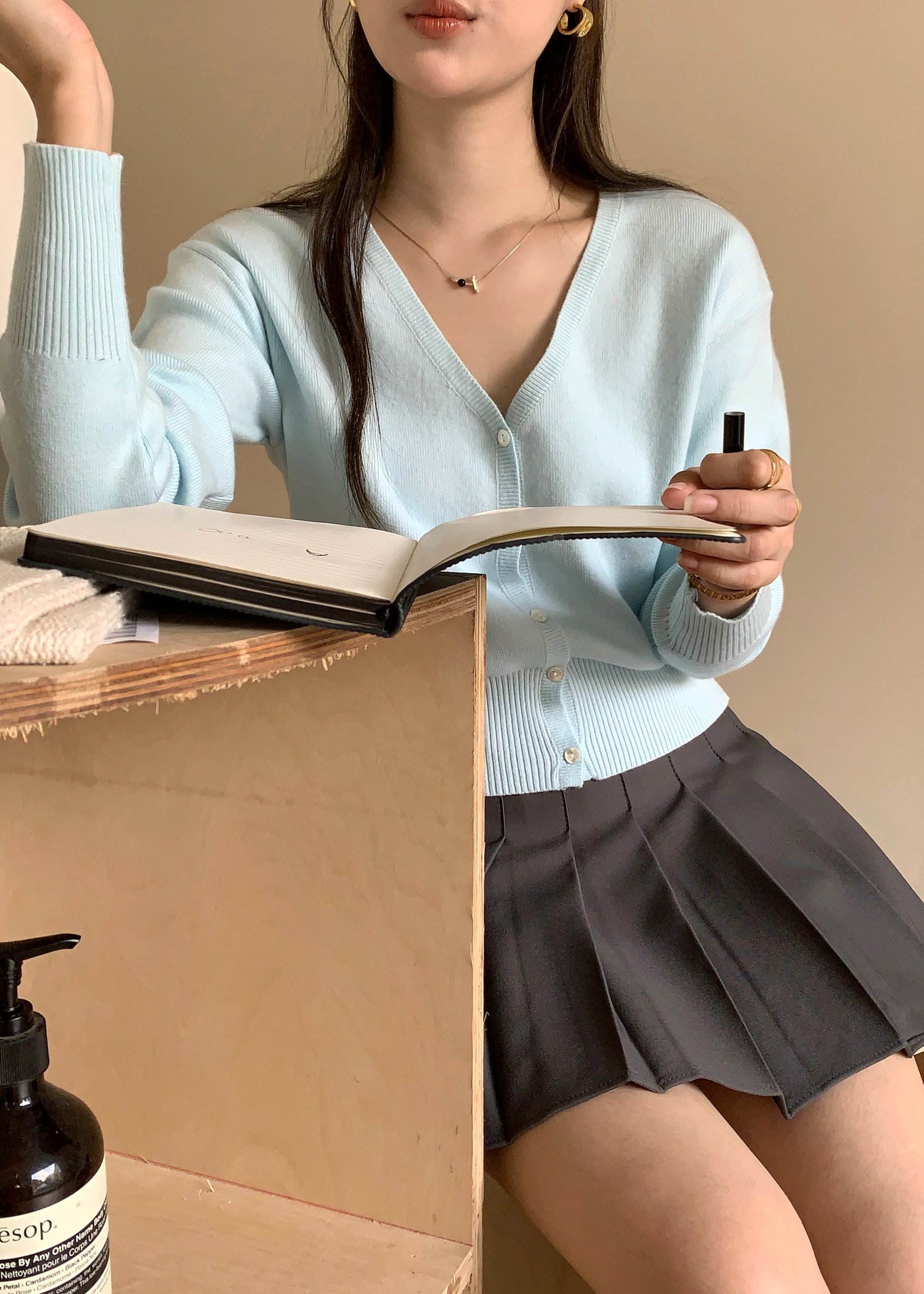 Elena Long Sleeve Knit Top in Blue