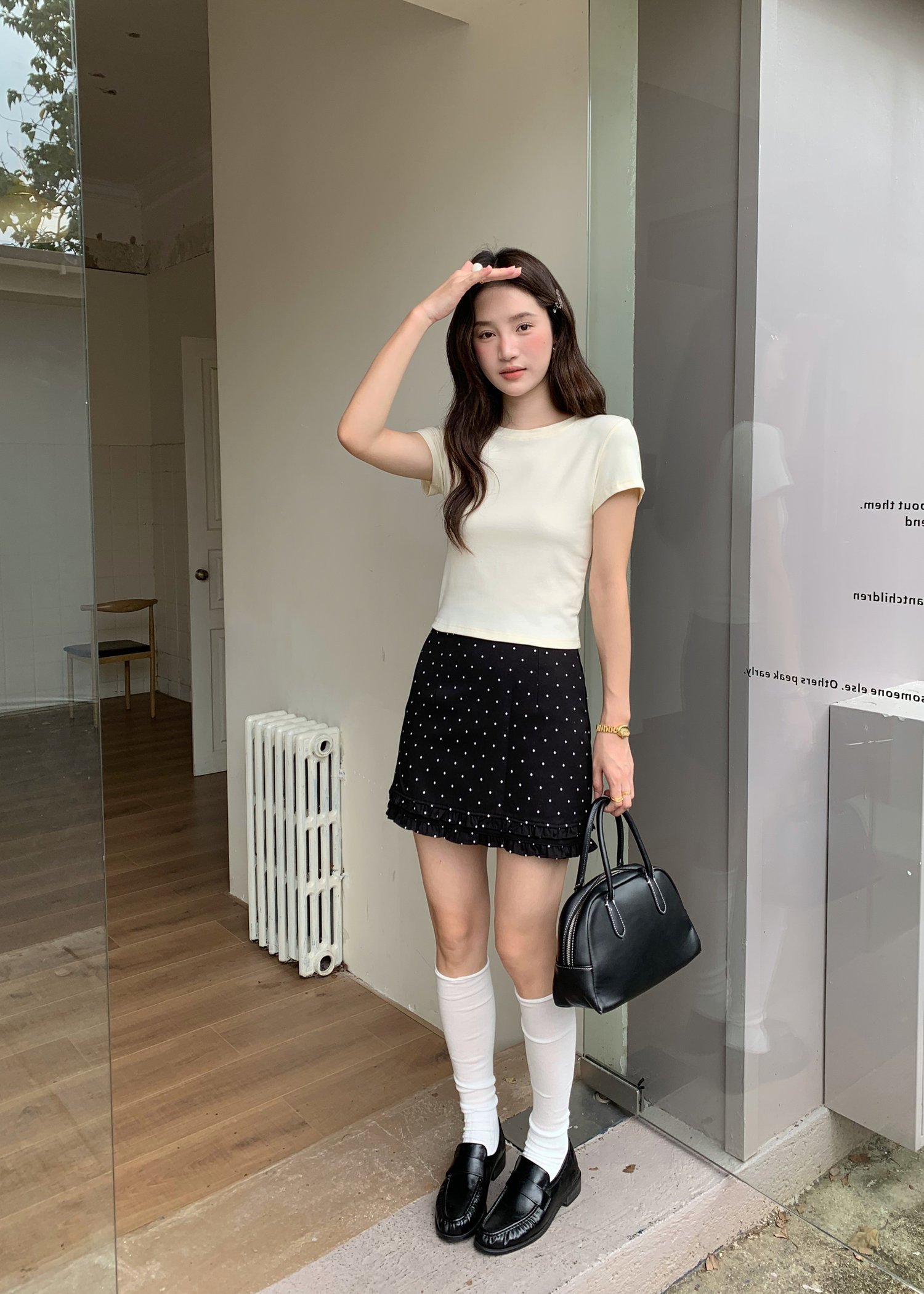 (BACKORDER) Chloe Polka Dot Ruffle Skort in Black