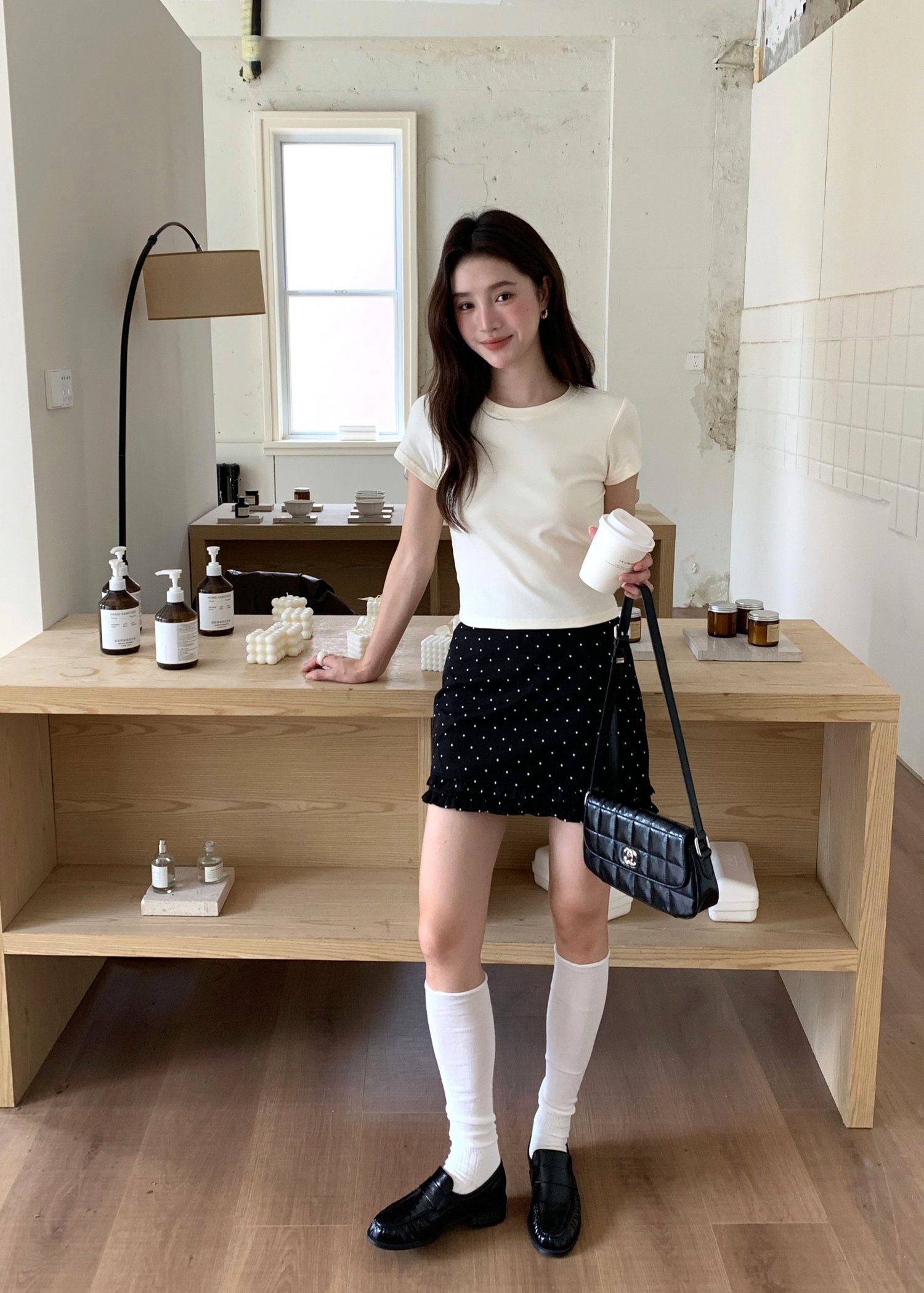 (BACKORDER) Chloe Polka Dot Ruffle Skort in Black
