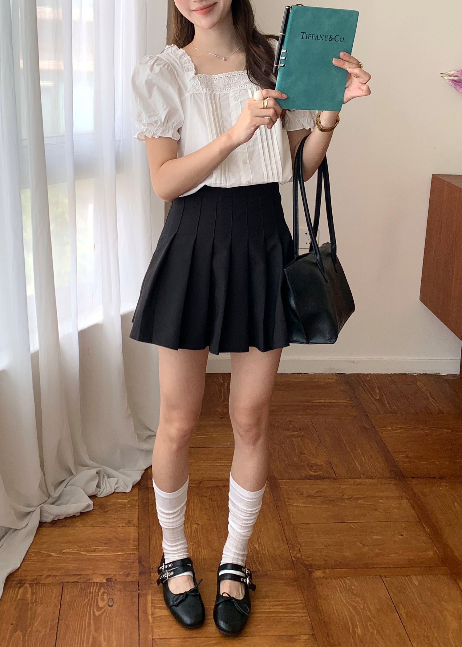 Jollie Pleated Mini Skort in Black