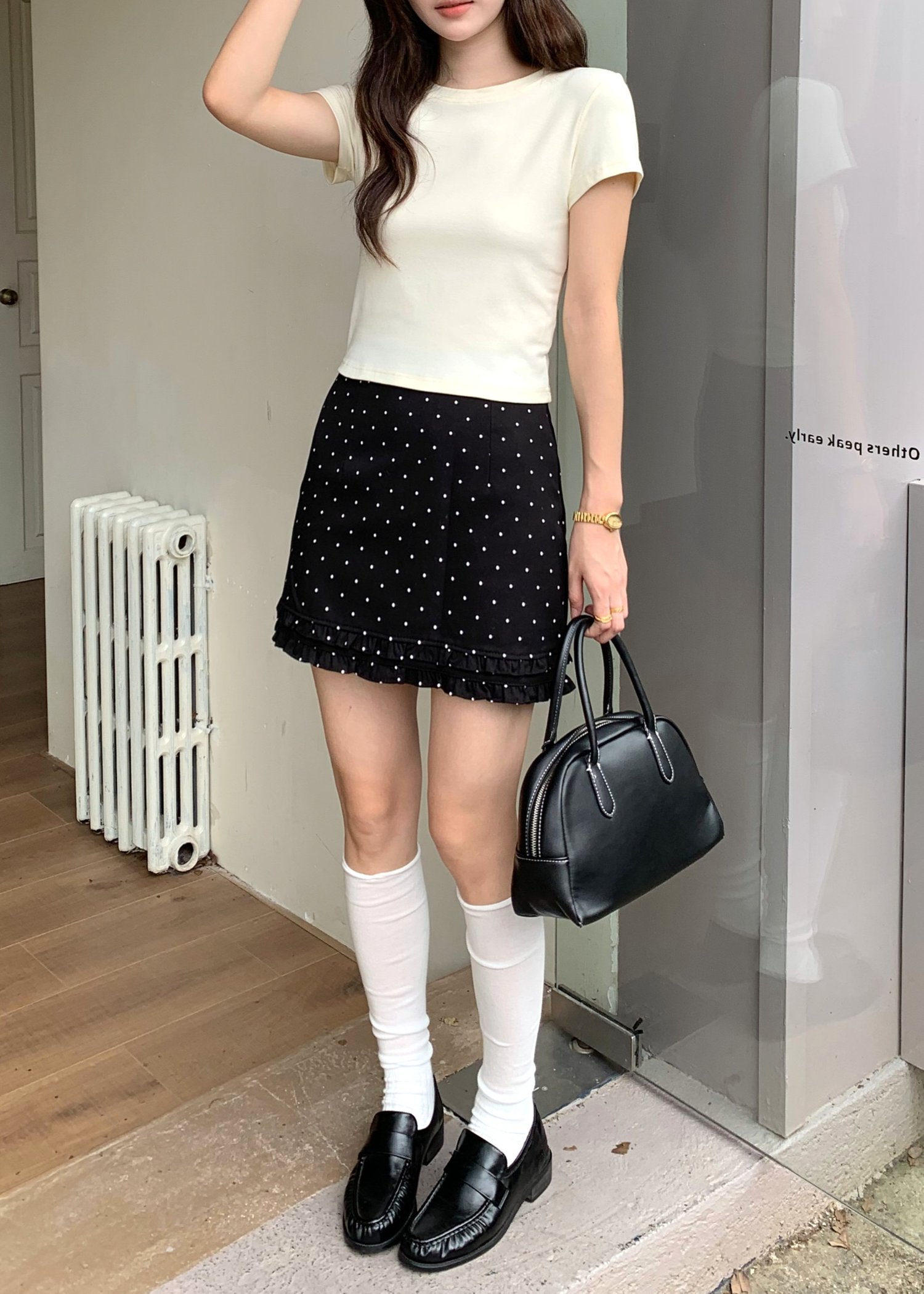 (BACKORDER) Chloe Polka Dot Ruffle Skort in Black