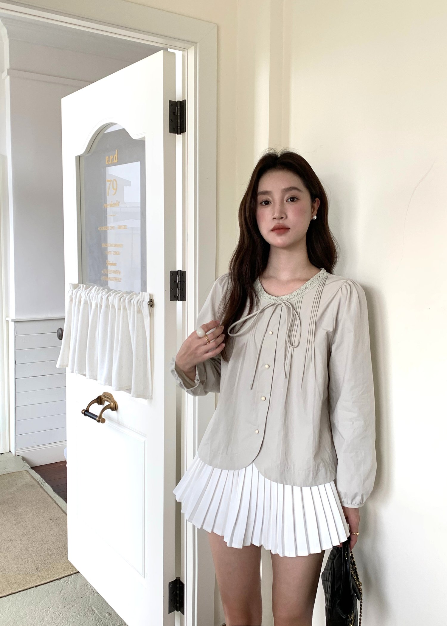 Mia Ribbon Blouse in Filmy Green