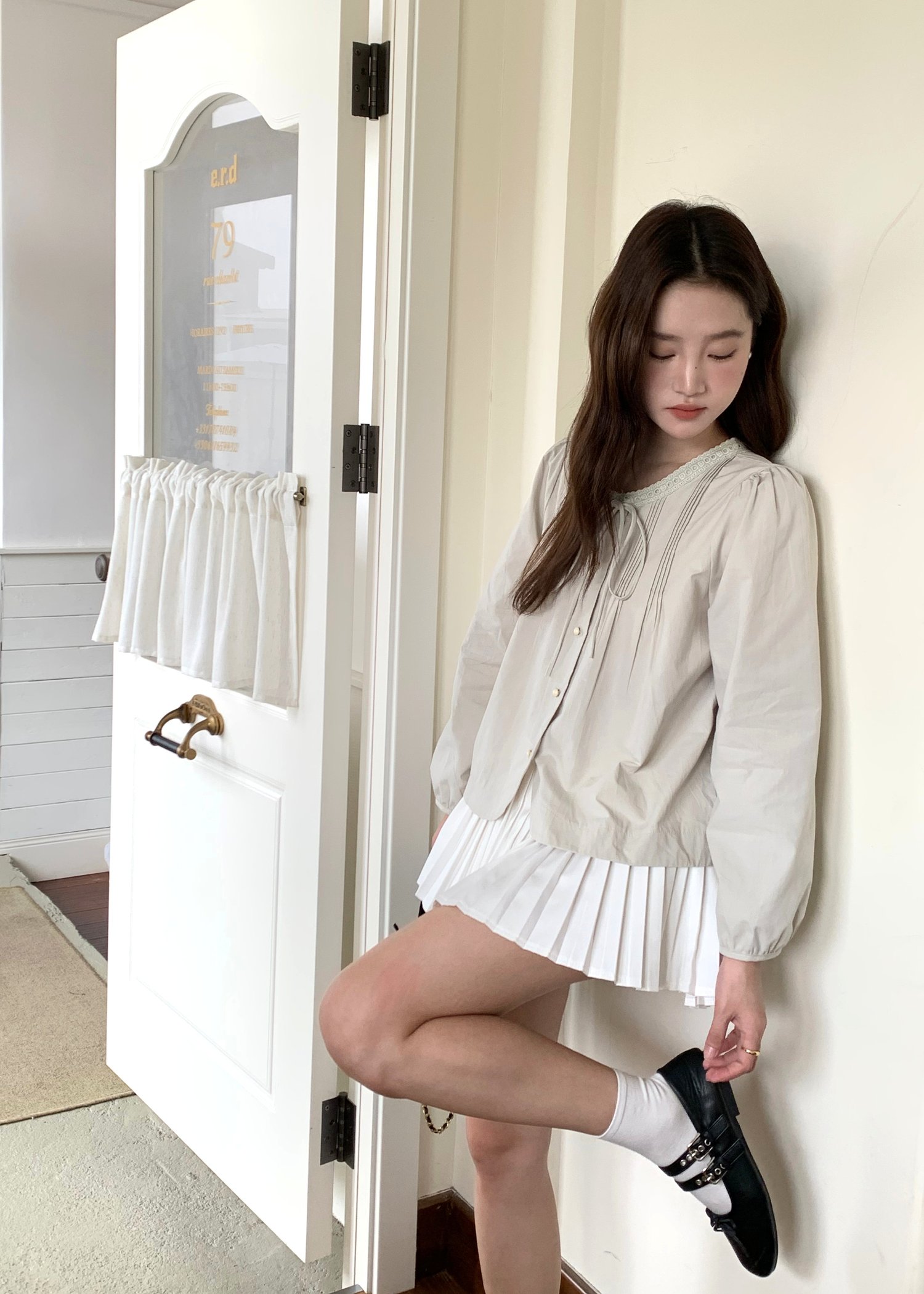 Mia Ribbon Blouse in Filmy Green