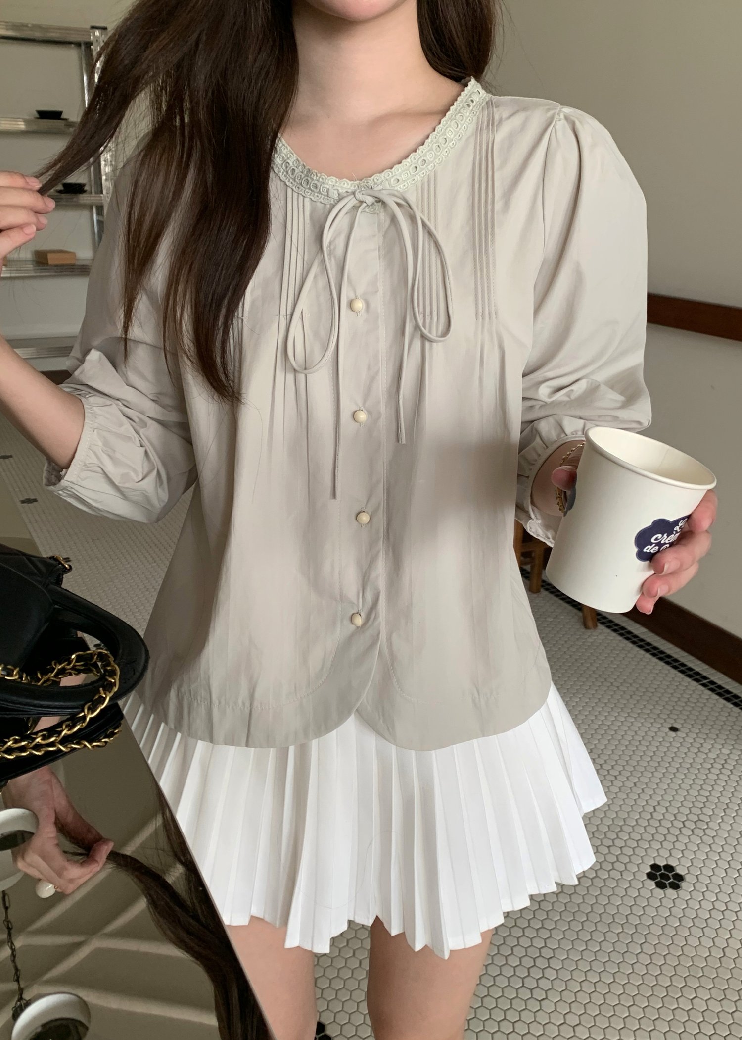 Mia Ribbon Blouse in Filmy Green