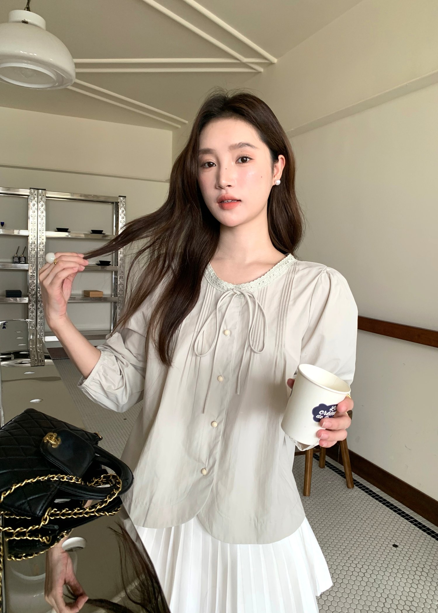 Mia Ribbon Blouse in Filmy Green