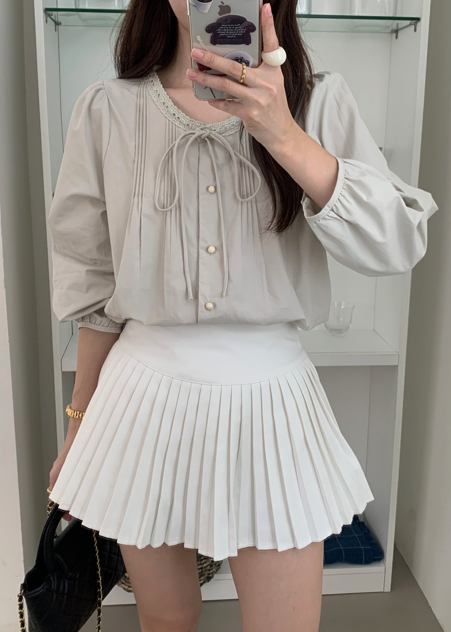 Mia Ribbon Blouse in Filmy Green