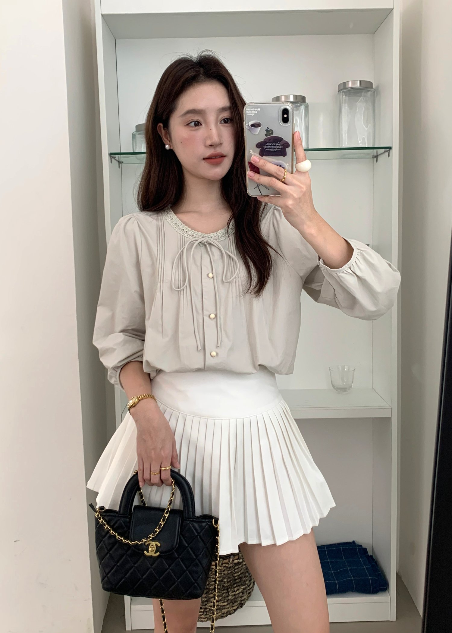 Mia Ribbon Blouse in Filmy Green