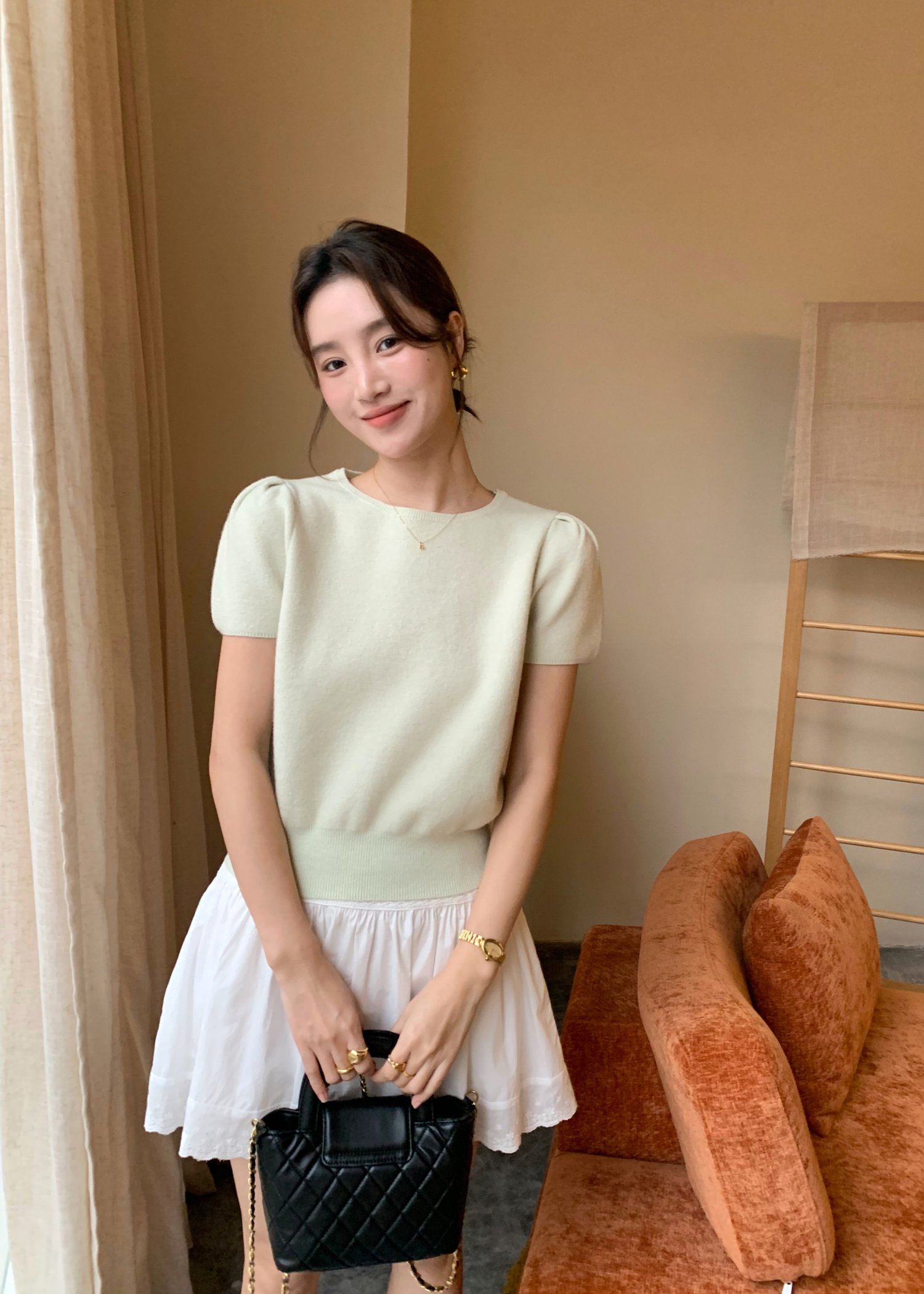 Josie Fufu Knit Top in Milk Green