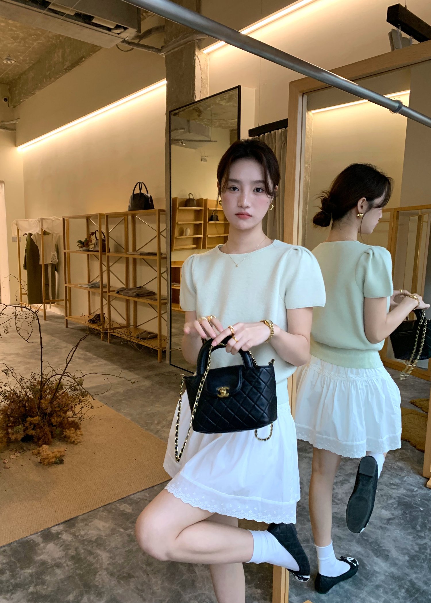 Josie Fufu Knit Top in Milk Green