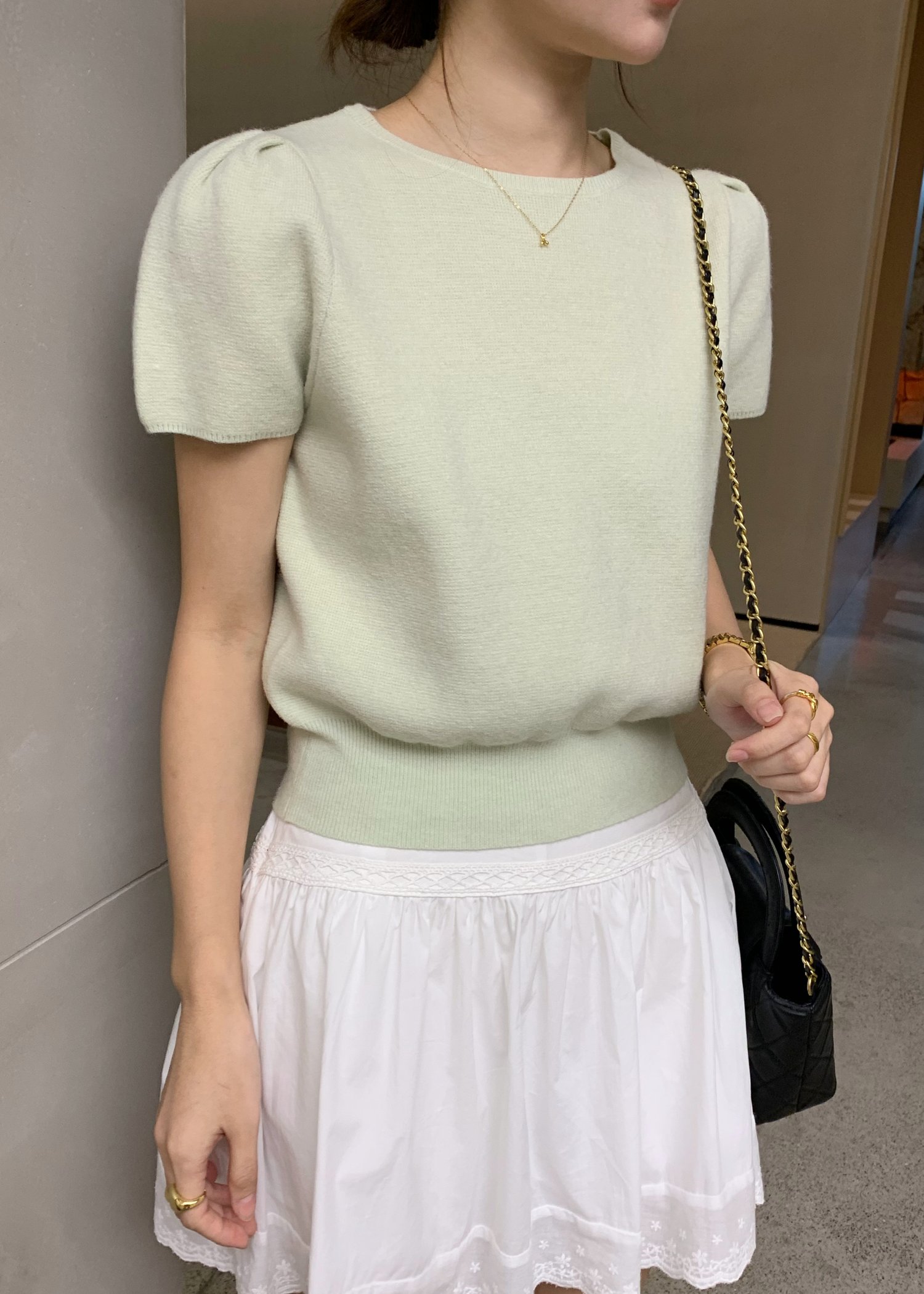 Josie Fufu Knit Top in Milk Green