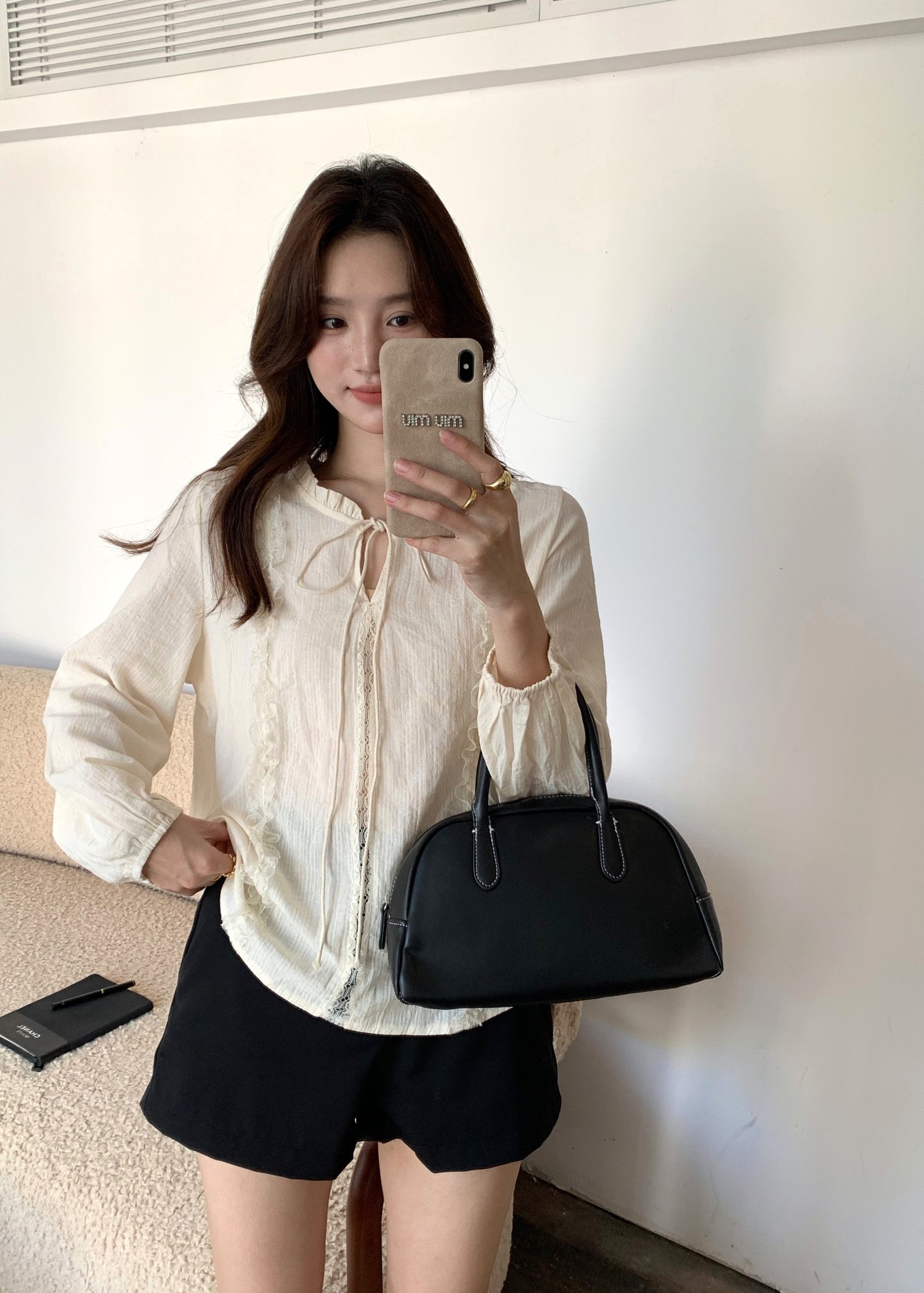 Nessa Lacey Ribbon Blouse in Cream