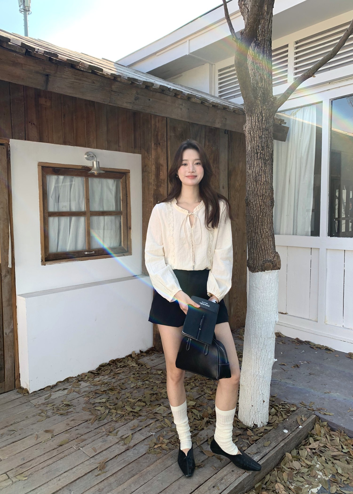 Nessa Lacey Ribbon Blouse in Cream