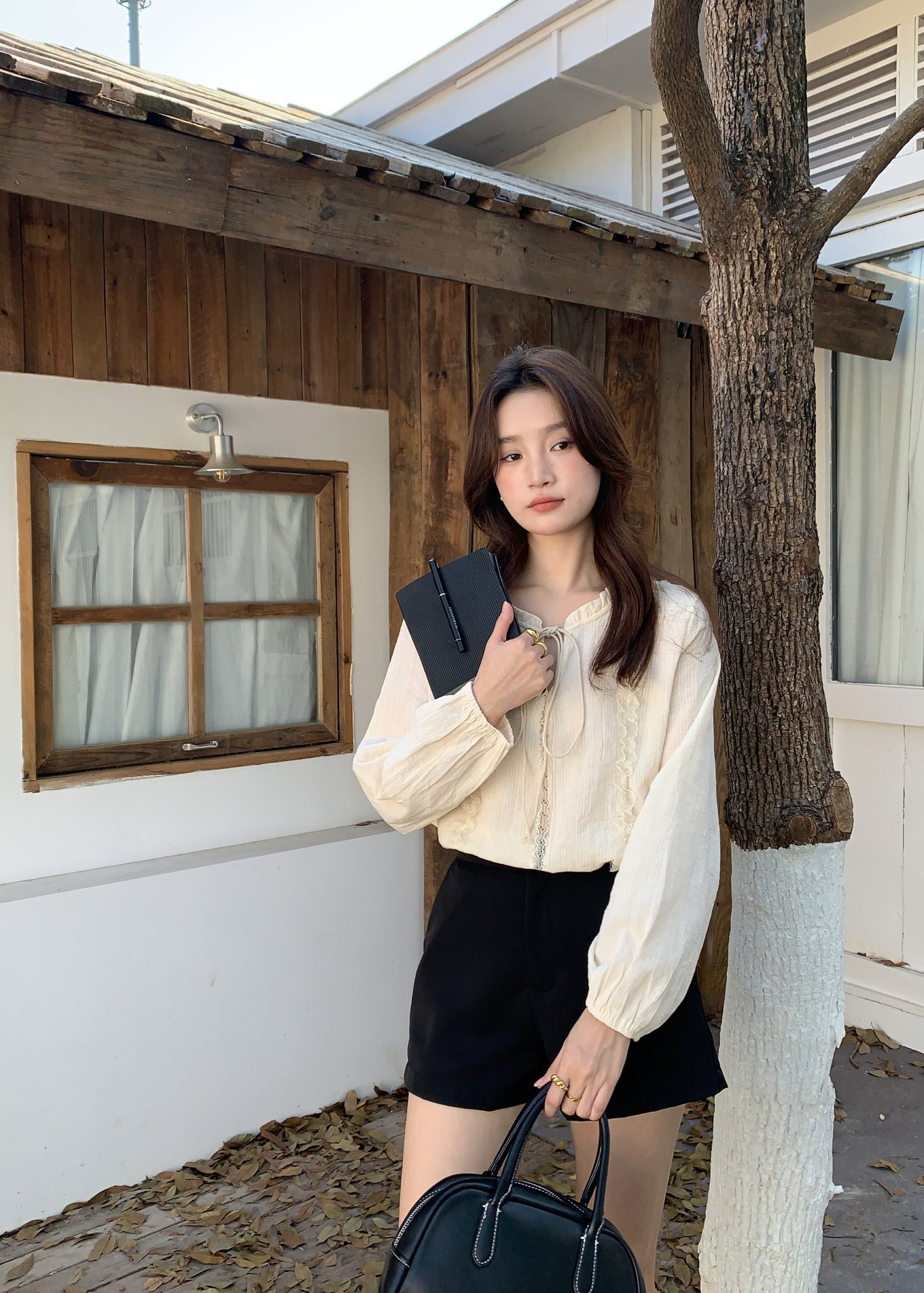 Nessa Lacey Ribbon Blouse in Cream