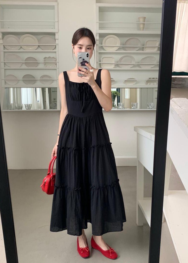 Celine Tiered Maxi Dress in Black