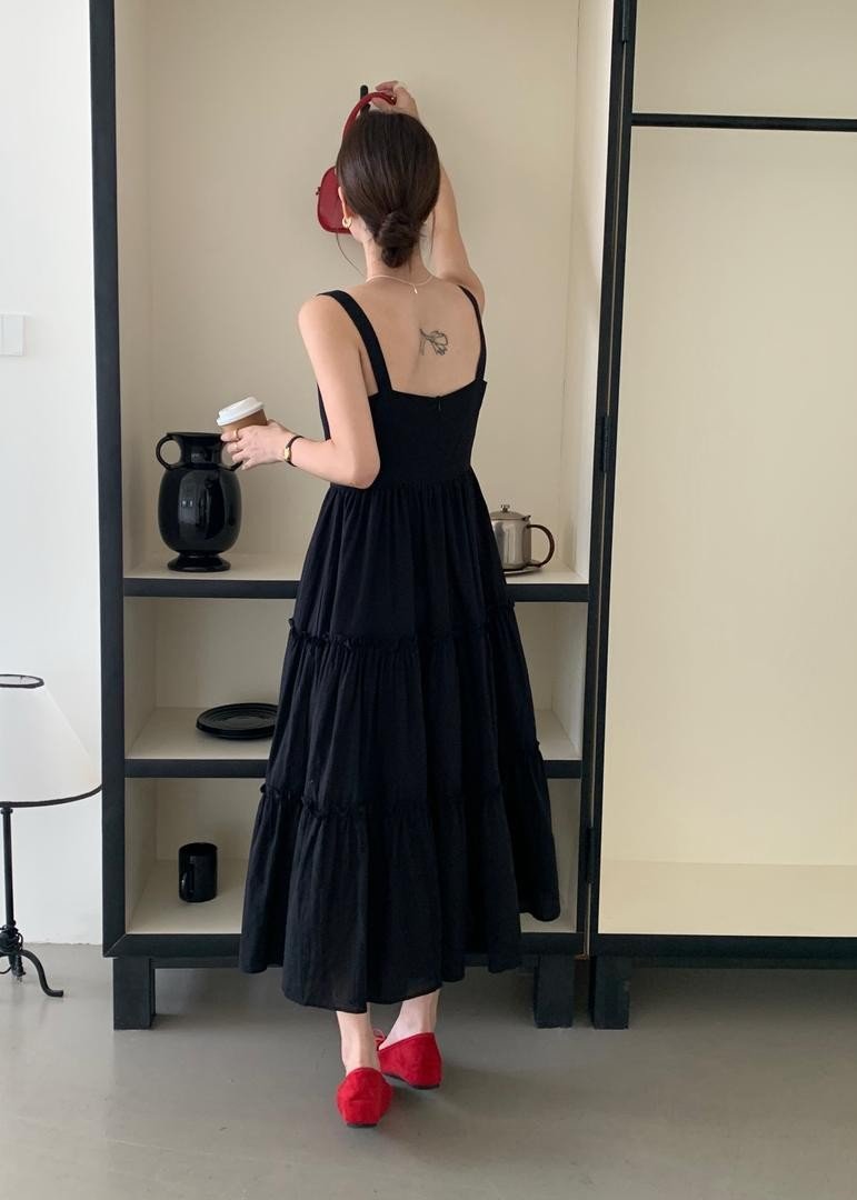 Celine Tiered Maxi Dress in Black